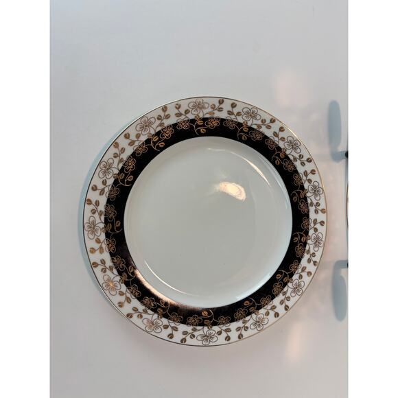 Grace’s Teaware Black & Gold Trimmed Dinner & Salad Plate Set - Picture 2 of 10